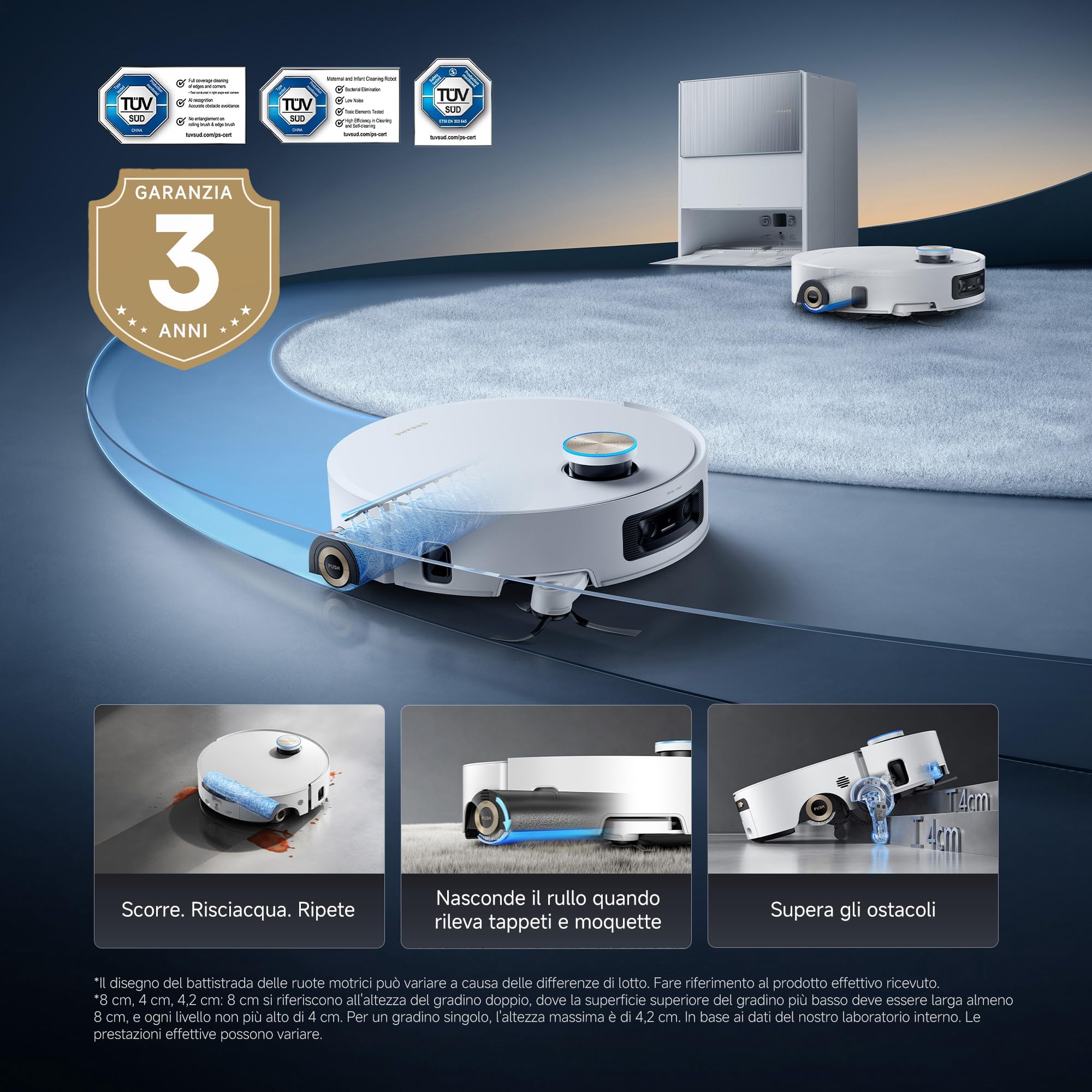 DREAME Aqua10 Ultra Roller Complete Robot Aspirapolvere, Autopulizia Rullo, Supera Ostacoli da 8cm, Auto-Svuotamento, Aspirazione 30.000 Pa, Evita Oltre 240 Oggetti, Controllo Vocale Intelligente