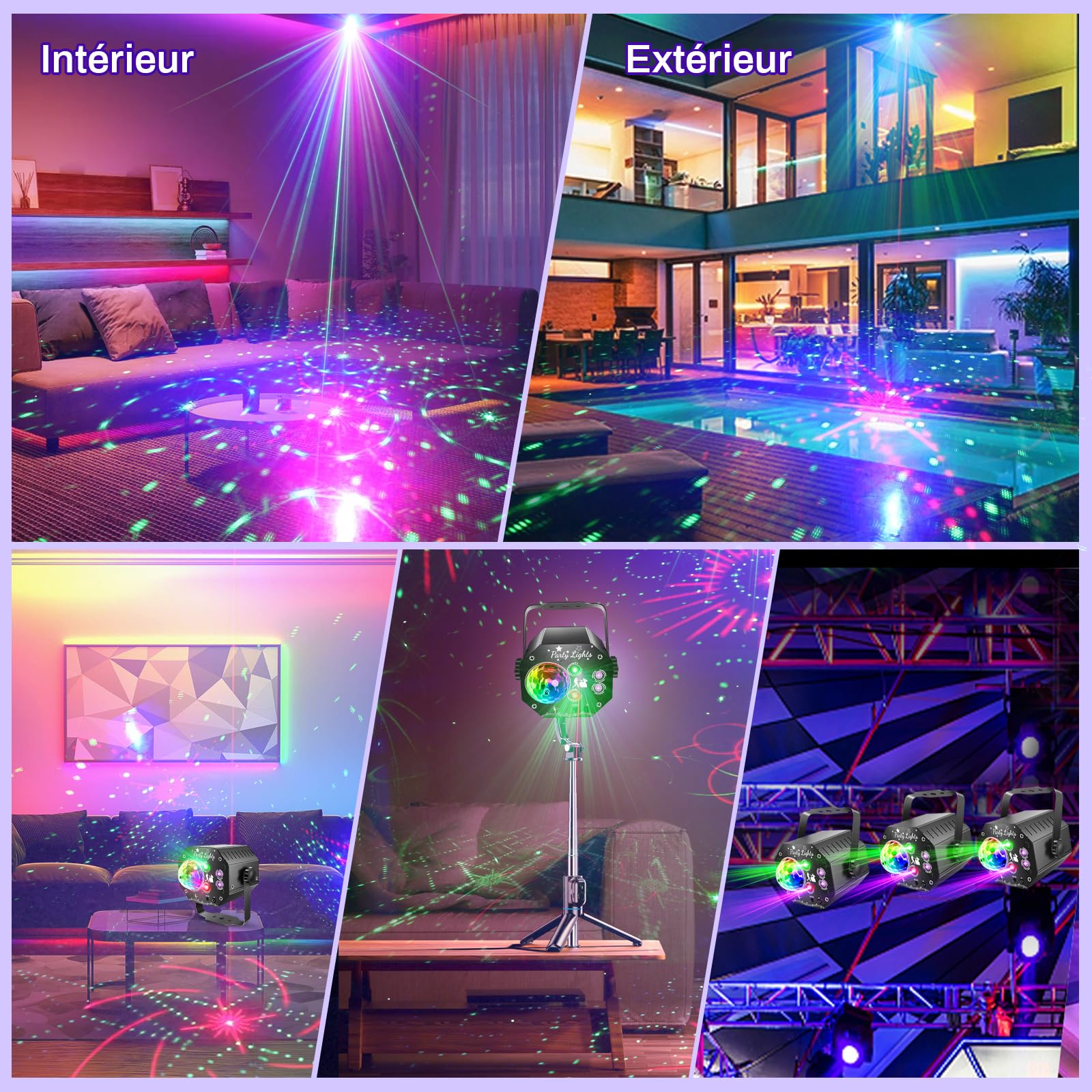 Lampe de Scène avec Télécommande, Rotative 360° Boule Disco avec Stroboscope, 64 Modes RGB UV, Lumière Disco Contrôlée par Musique, Lumiere Soirée avec 2m Câble USB pour Halloween, Noël, Club