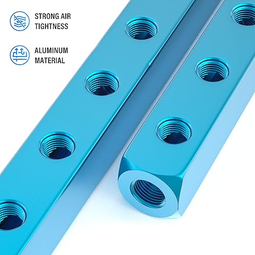 Miniatura 3 de TAILONZ PNEUMATIC 14 "azul 6 vías 9 puertos de derivación neumática bloque de aluminio colector neumático Distribución de aire Distribución de aire