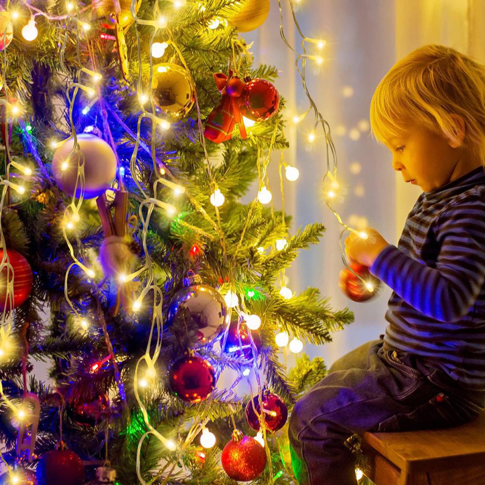 EisRegen łańcuch świetlny na zewnątrz, 400 diod LED, 10 m, oświetlenie bożonarodzeniowe na zewnątrz z 8 trybami oświetlenia, IP44, łańcuch świetlny zasilany prądem, do dekoracji wnętrz, na