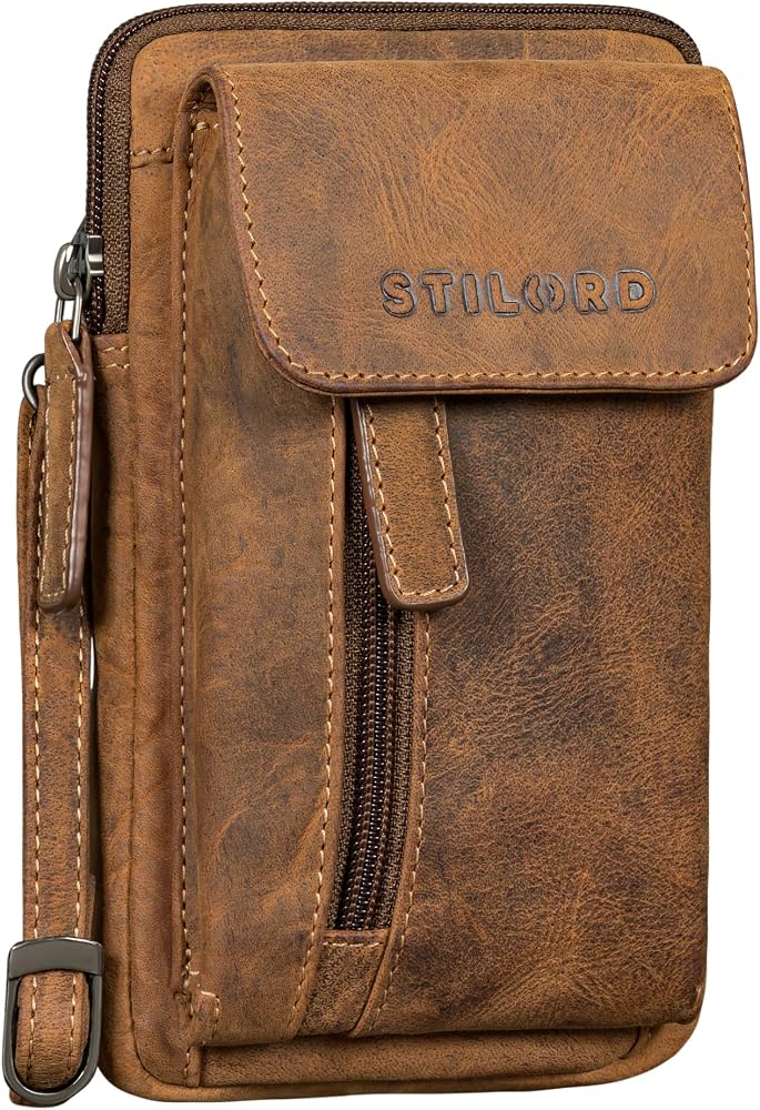 STILORD 'Mael' Sac Bandoulière 2 En 1 Cuir Véritable Homme - Mini Pochette Téléphone Vintage
