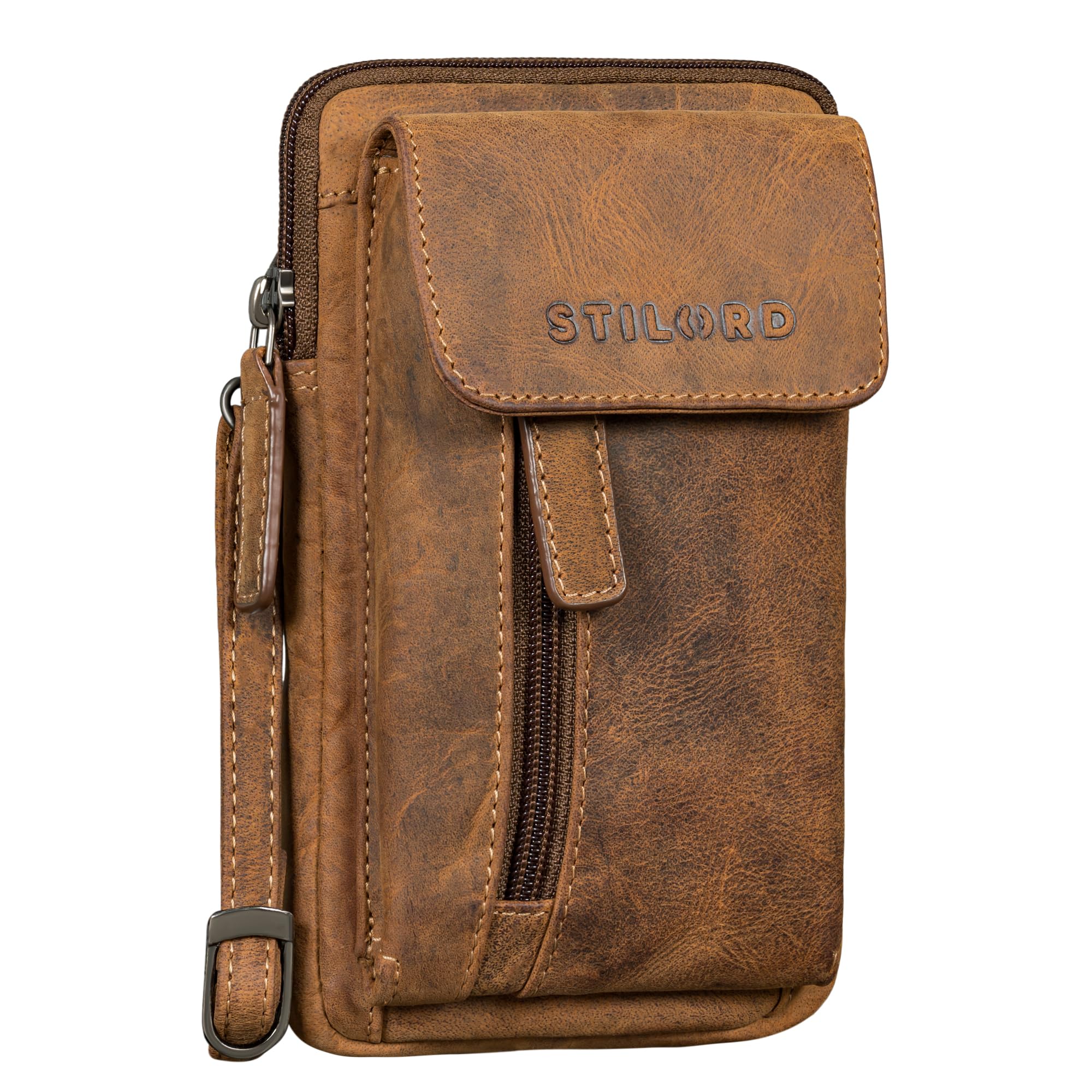 STILORD Mael 2-in-1 Umhängetasche Herren Leder Handytasche zum Umhängen Gürteltasche Brusttasche - Stilvoller Brust-Beutel Klein Schultertasche Männer aus Echtleder Farbe:Bergamo - braun