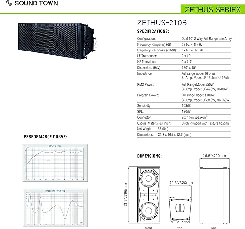 Miniatura 8 de Sound Town ZETHUS 4 x Sistema de altavoces de matriz de línea dual de 10 con controladores de compresión de titanio, rango completobi-amplificación