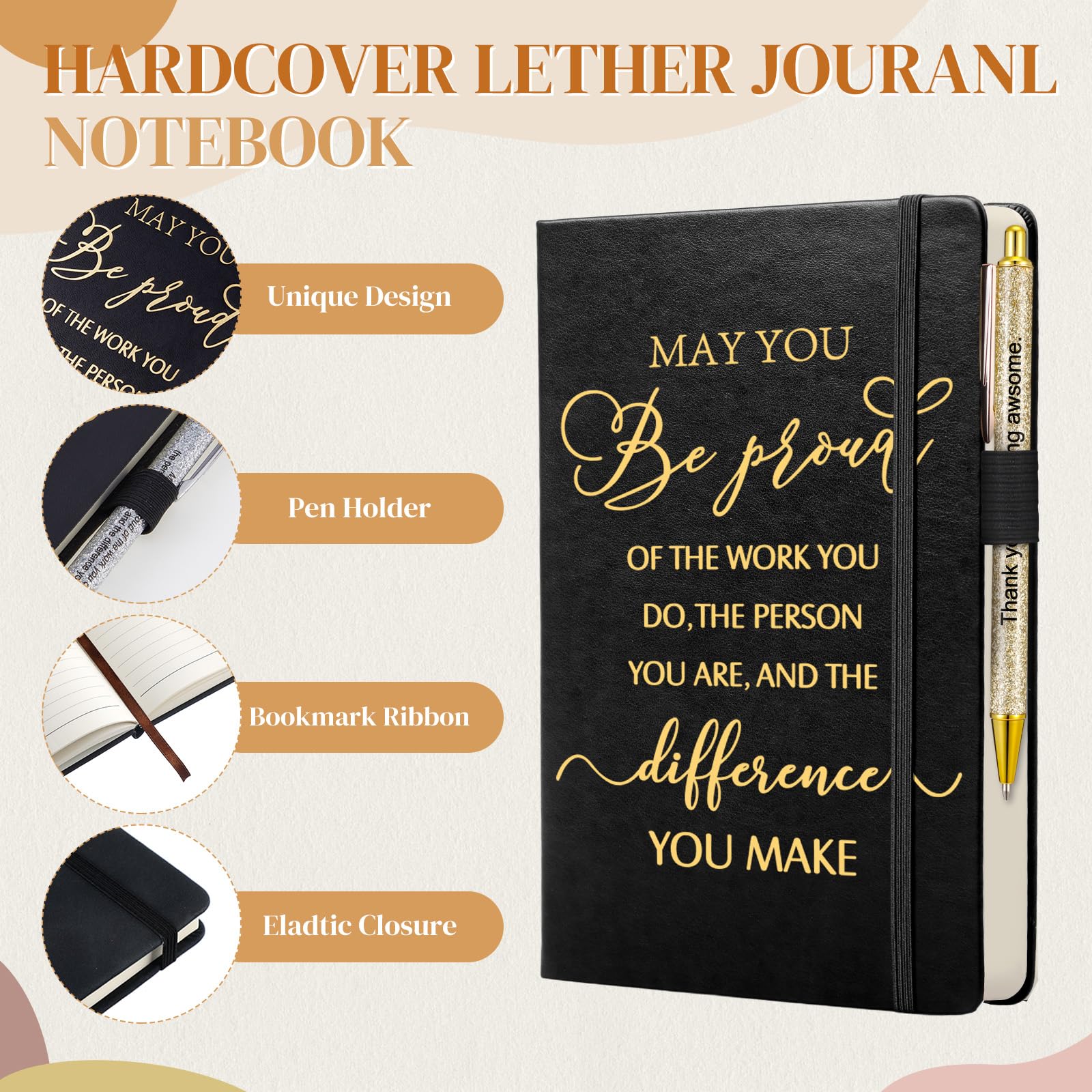 Talltalk 7 Pcs Employee Appreciation Gift Set for Women Thank You May You Be Proud Gift Glass Cup Journal Canvas Makeup Bag Ballpoint Christmas Gifts for Teacher Nurse Volunteer Coworker Staff