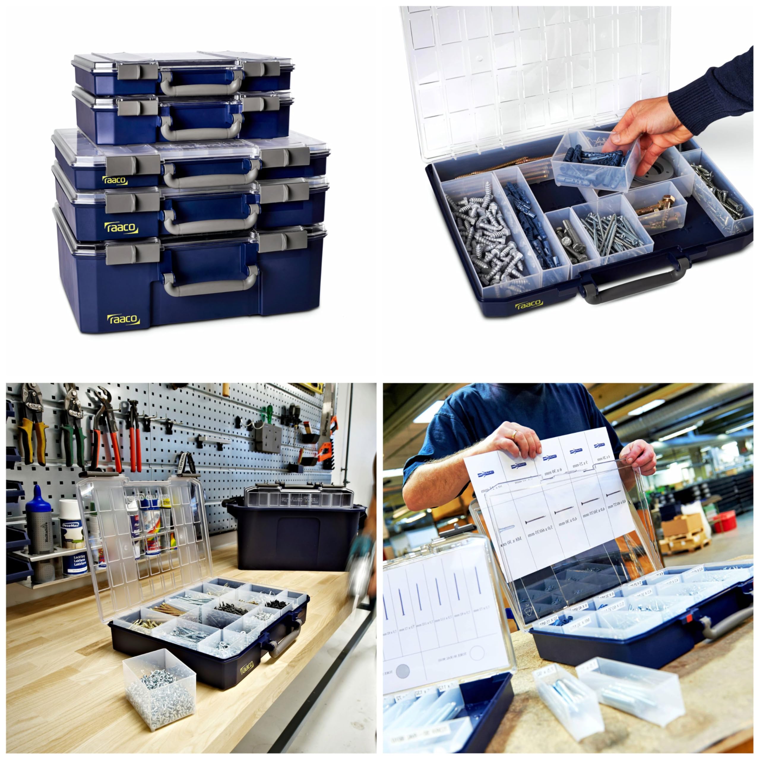 Raaco CarryLite 55 5x10-50 caja organizadora, 50 compartimentos, claro | Organizador de Tornillos Ligero, con 50 Compartimentos, Capacidad de Carga 10 kg, Almacenamiento Seguro, Tapa Transparente