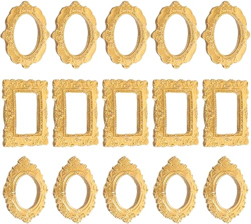 15 marcos de fotos dorados de resina, decoración de casa de muñecas, pequeños marcos de fotos vintage para exhibición de joyas, proyectos de