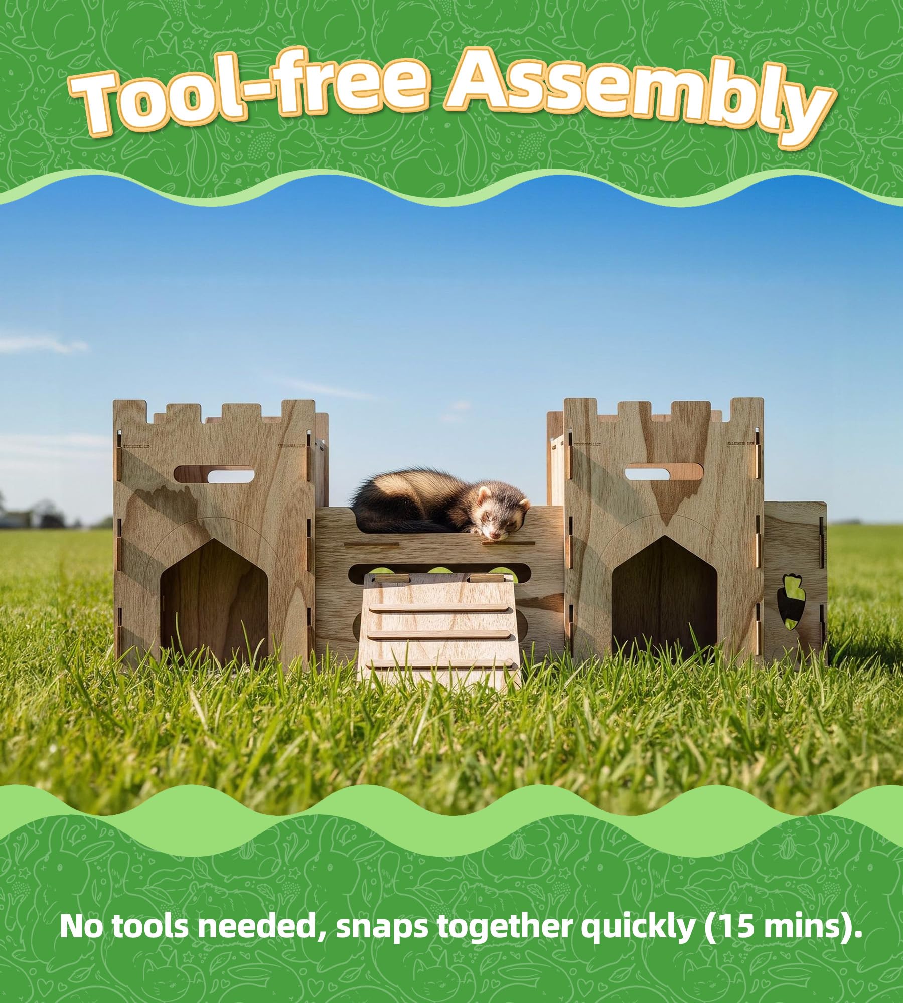 HIIMALEX Château de lapin extra large en bois à plusieurs étages, cachette ventilée robuste pour lapin, cochon d'Inde, chinchilla furet