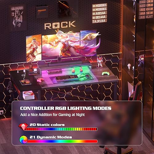 Miniatura 5 de armocity Escritorio para computadora con luces LED, escritorio para juegos con toma de corriente y USB, mesa reversible para portátil con soporte de