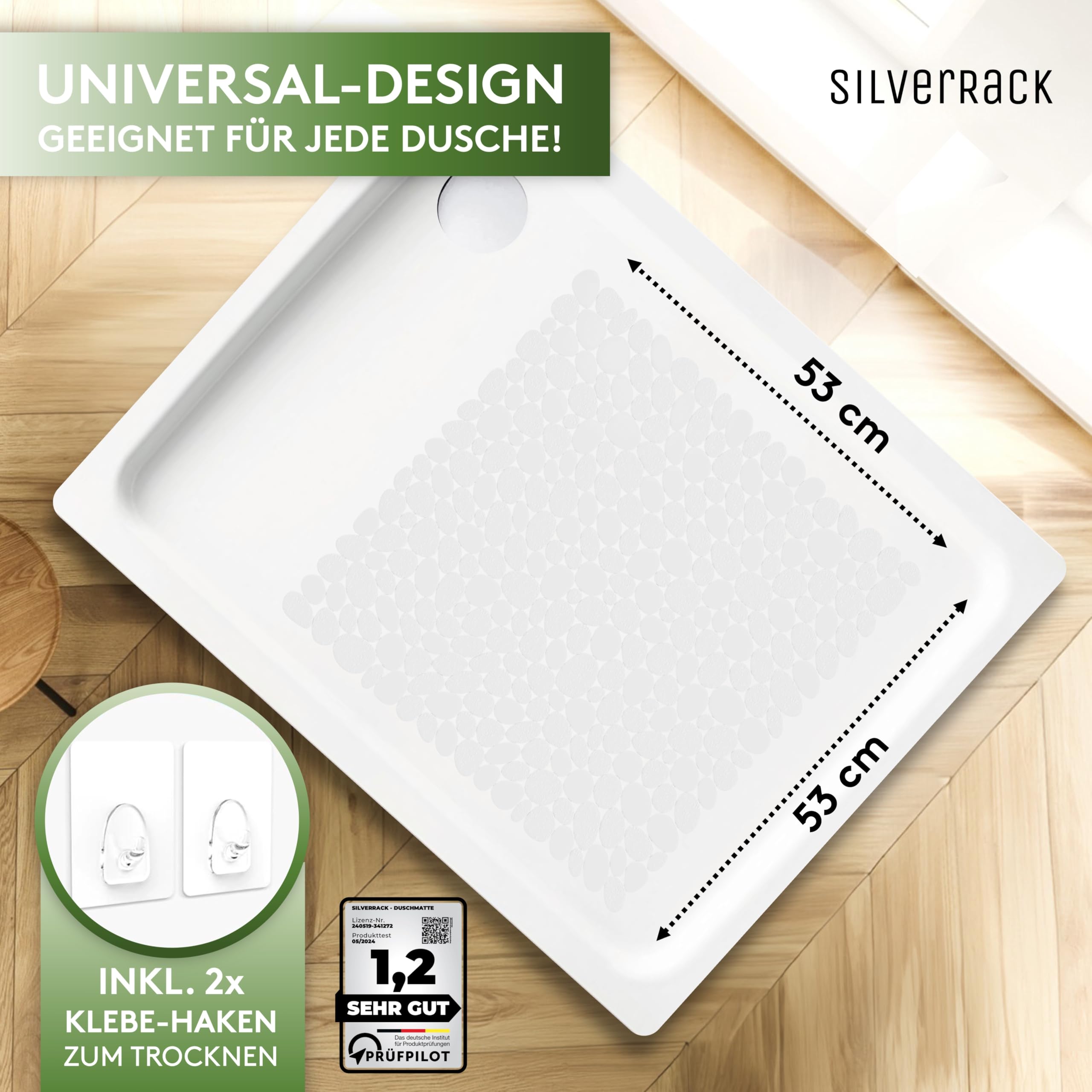 SilverRack DermaSensitivo Tapis de douche antidérapant 53 x cm blanc effet galets sans BPA