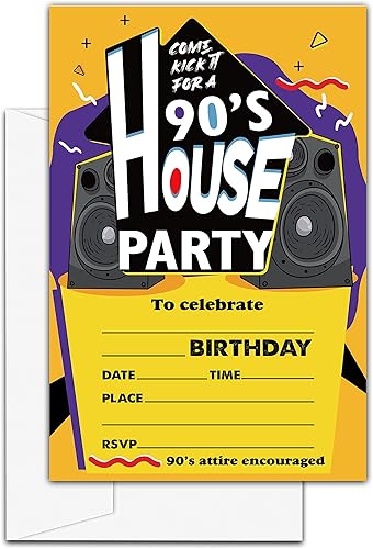 LeFohLon Invitaciones de cumpleaños de la casa de los años 90, 20 tarjetas de invitación con sobres, invitaciones de fiesta de cumpleaños de adultos