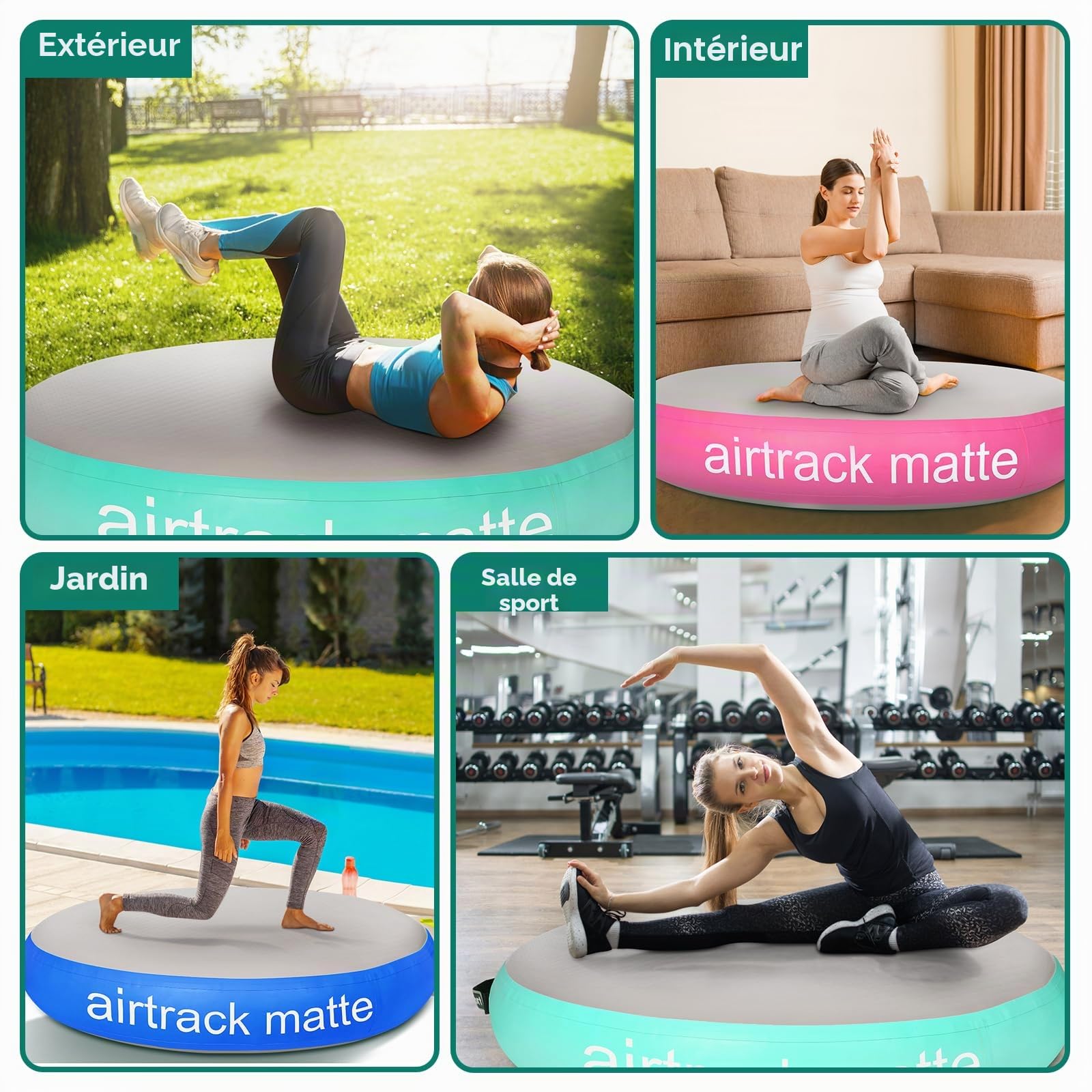 Airspot 20cm haut diamètre 100 / 140cm coussin gonflable rond,tapis de gymnastique Tapis Entraînement epais Tapis de Gym Gonflable Piste Gonflable Tumbling Gymnastique avec Pomp a air