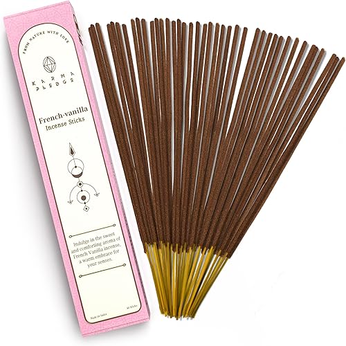 French Vanilla Incense Sticks, Organic Hand Dipped 100 Sticks with Natural Herbs & Aromatic Ingredients, Burn Time 45 to 60 Minutes, Incense for