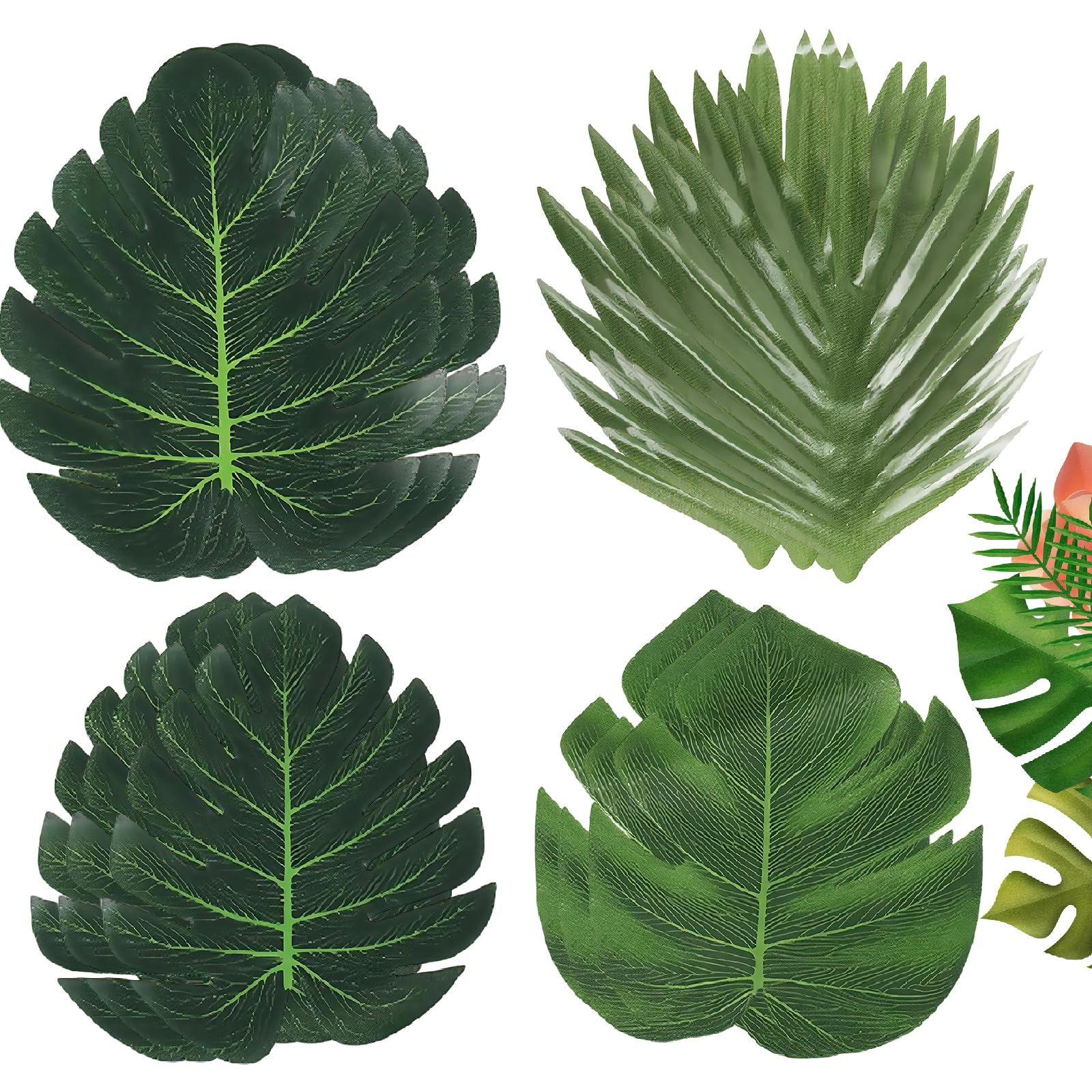 55 PCS Fake Leaves Artificial Palm Leaves Decoration, Jungle Decorations