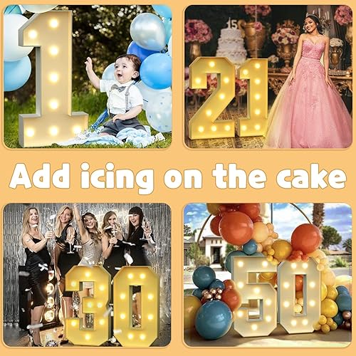 Miniatura 7 de imprsv 3 pies de números iluminados, números de marquesina 0 para decoraciones de fiesta de cumpleaños y aniversario, número 0 grande iluminado, kit