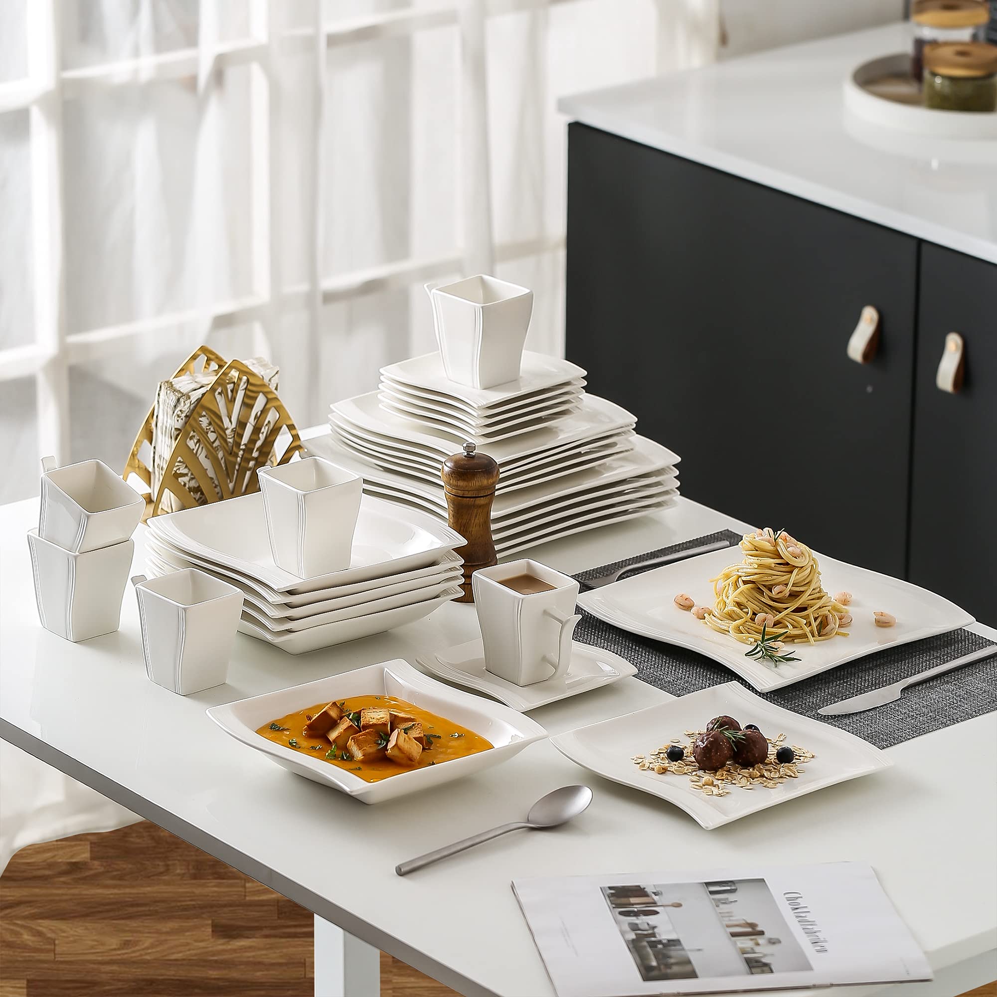 Malacasa Ivory White Dinnerware Set For 32 Piece Square