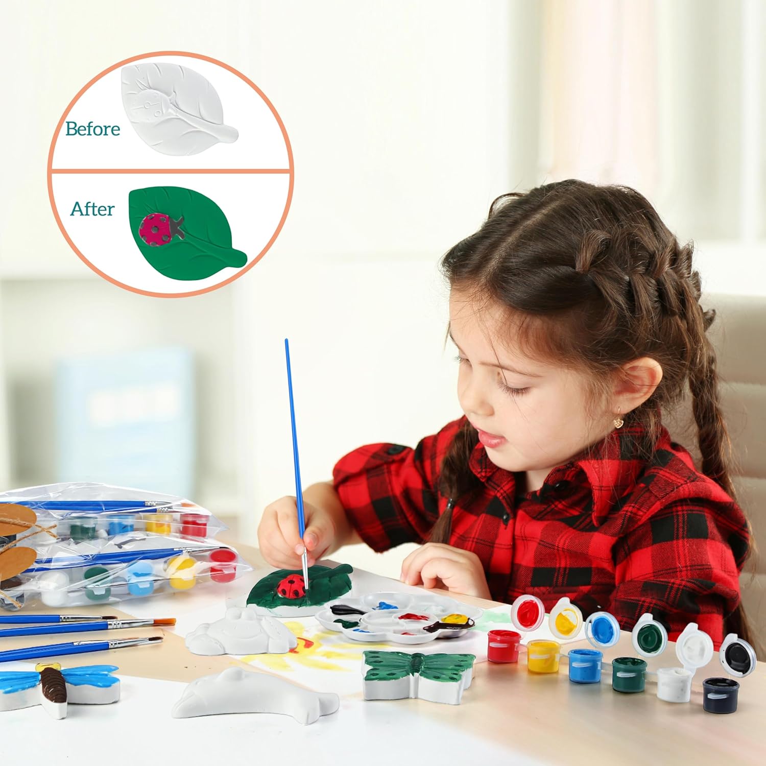 HyDren 202 Pcs Arts and Crafts Ceramic Painting Kit for Kids Paint Your Own Figurines Plaster Marine Animals Flowers Plants DIY Ceramic to Paint for Boys Girls Birthday Party Favors