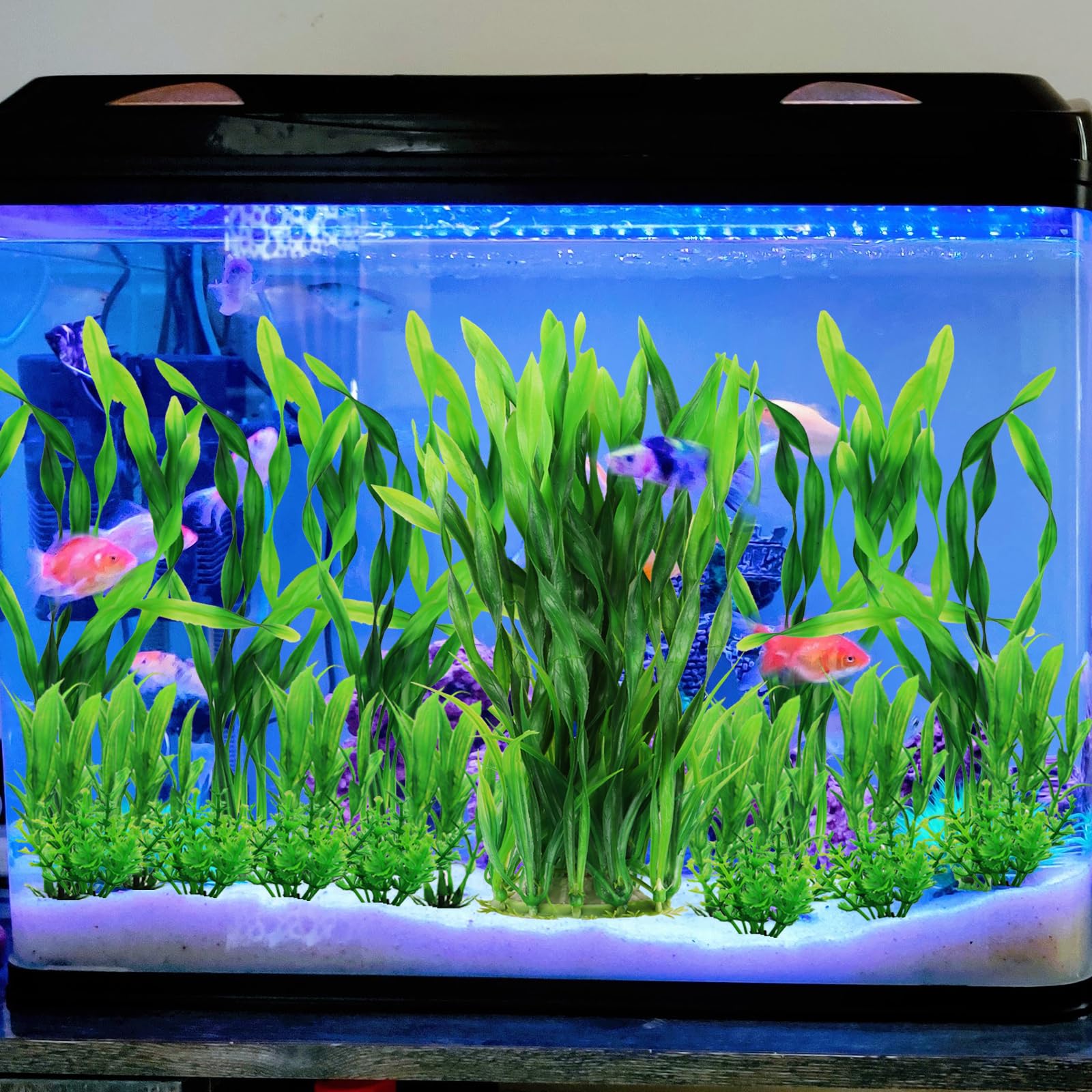 QUOZUO Aquariumplanten, 20 stuks aquariumdecoratie, groene planten, kunstmatige aquariumdecoraties voor huishouden en kantoor, aquarium, klein tot groot
