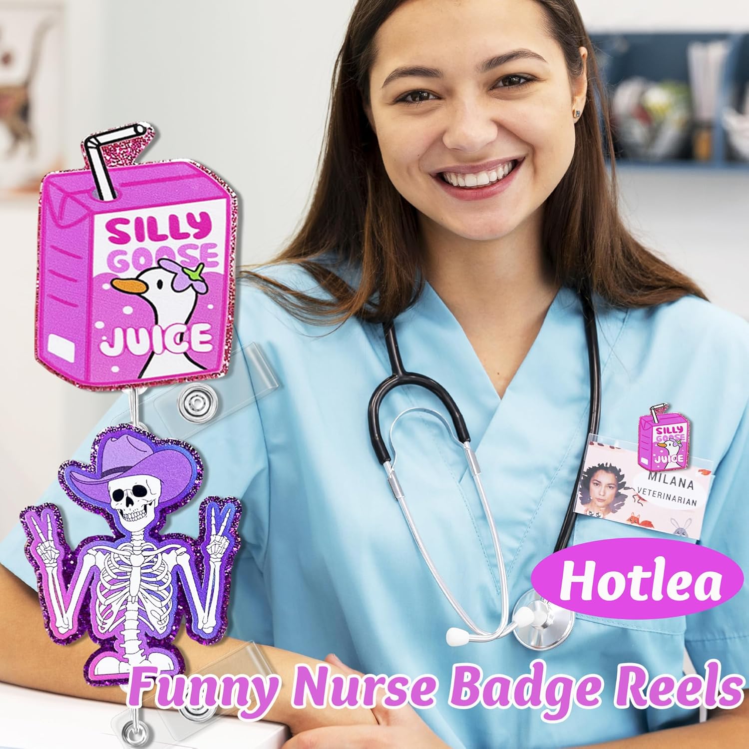 24 Pieces Nurse Badge Reels Decorative Retractable Badge Holders with Alligator Clip Teacher Medical Pharmacy RN LPN CNA MA Nurse Accessories Gifts