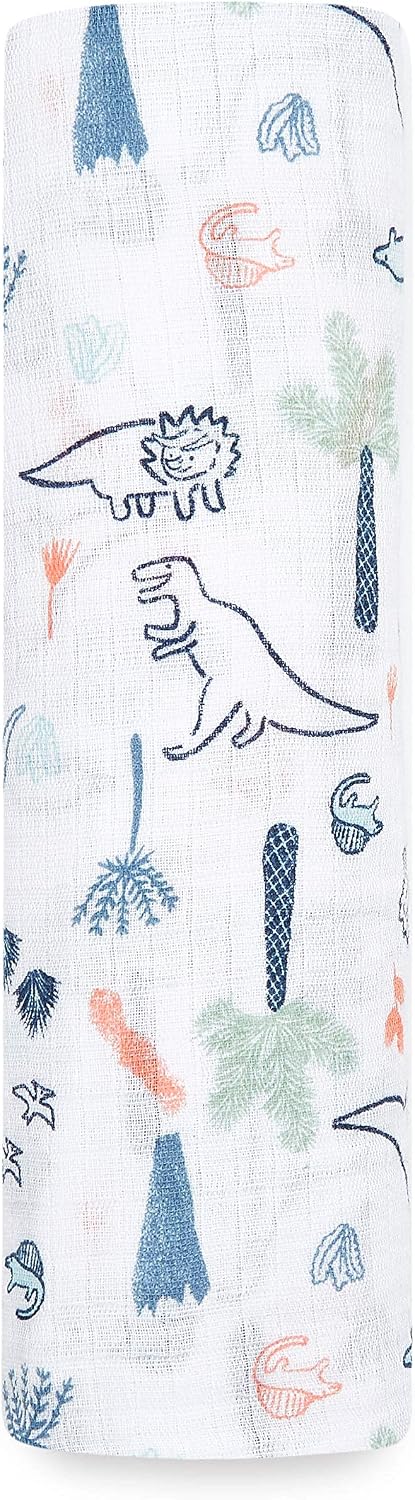 aden + anais Aden Swaddle Blanket, Muslin Blankets for Girls & Boys, Baby Receiving Swaddles, Ideal Newborn Gifts, Unisex Infant Shower Items, Toddler Gift, Wearable Swaddling Wrap, Dinotime