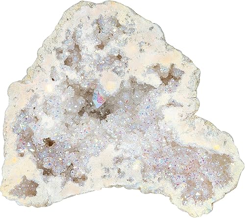 mookaitedecor Angel Aura - Piedra geoda de cuarzo con revestimiento de titanio, espécimen de racimo de cristal de roca natural para sanación reiki