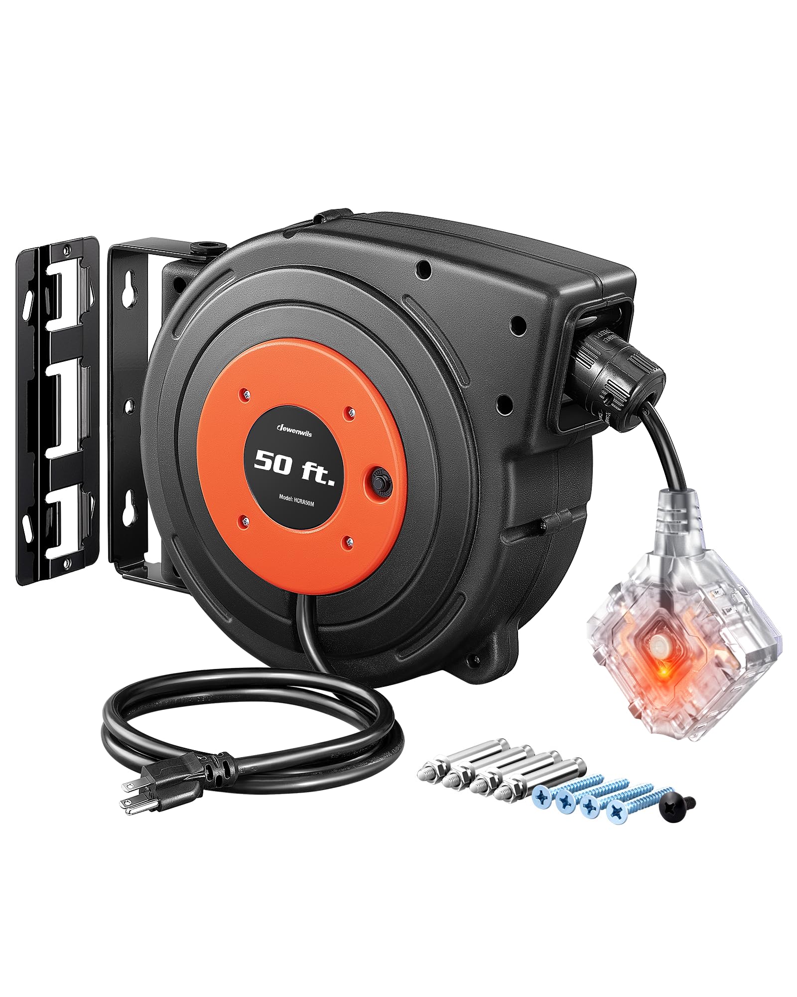 DEWENWILS 6 Grounded Outlets Retractable Extension Cord Reel