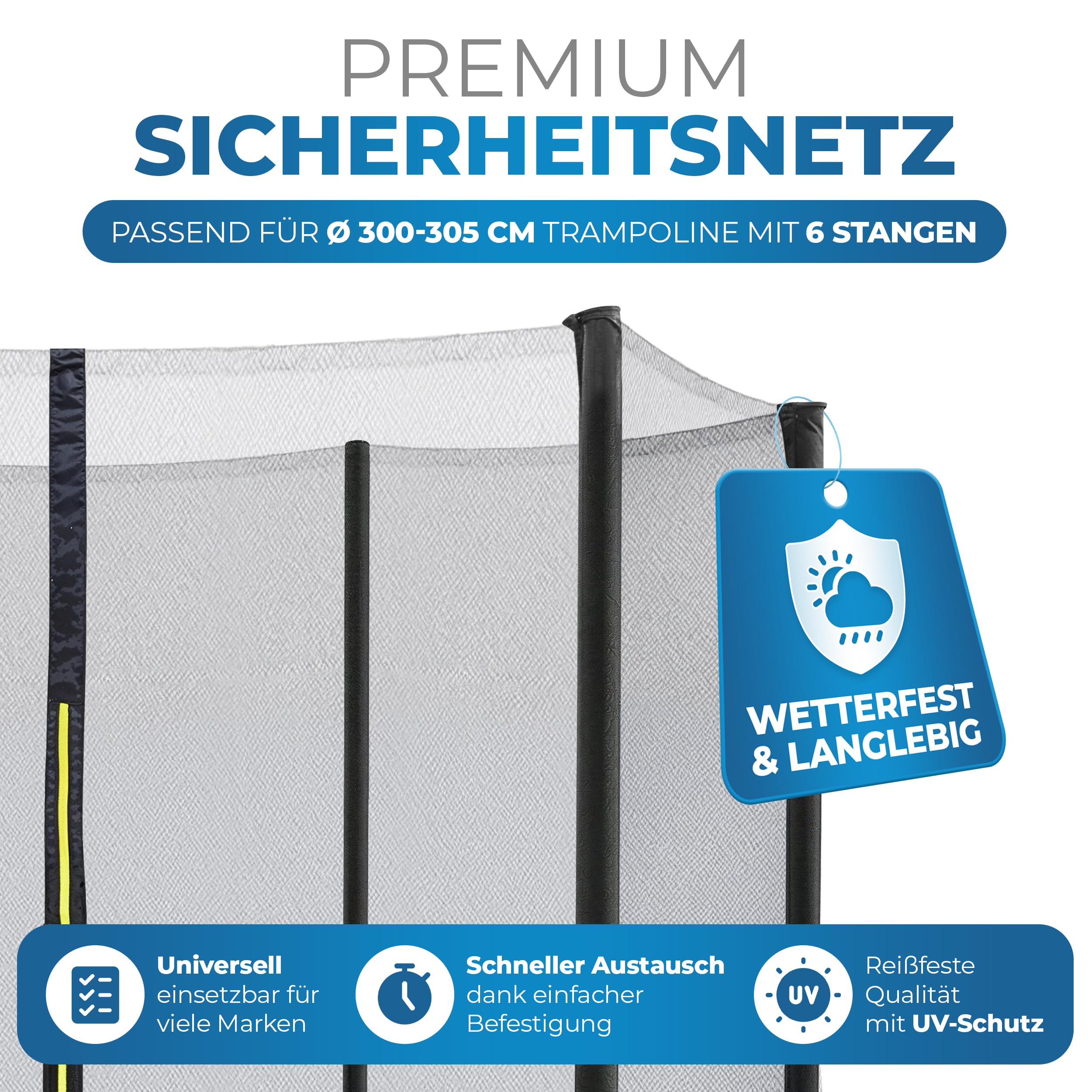 Terena Trampolin Ersatznetz Sicherheitsnetz außenliegend – Trampolinnetz – UV-beständig und reißfest – Hochwertiges Trampolin Netz Ø 244 305 366 396 427 cm