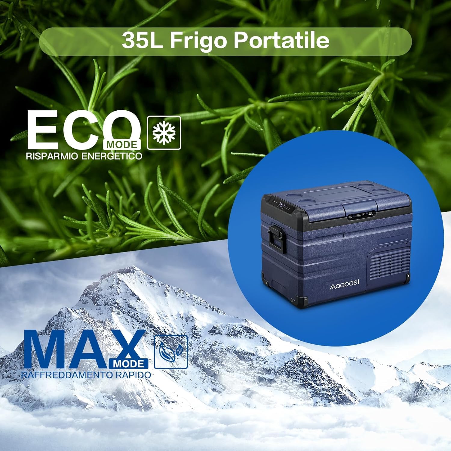 AAOBOSI Frigo Portatile, Frigo Per Auto Doppia Zona, Frigorifero da Viaggio con WiFi, -20 ℃ a 20℃, 12/24V DC e 100/240V AC,Per Auto, Camion, Camper, Barca e Presa Di Corrente