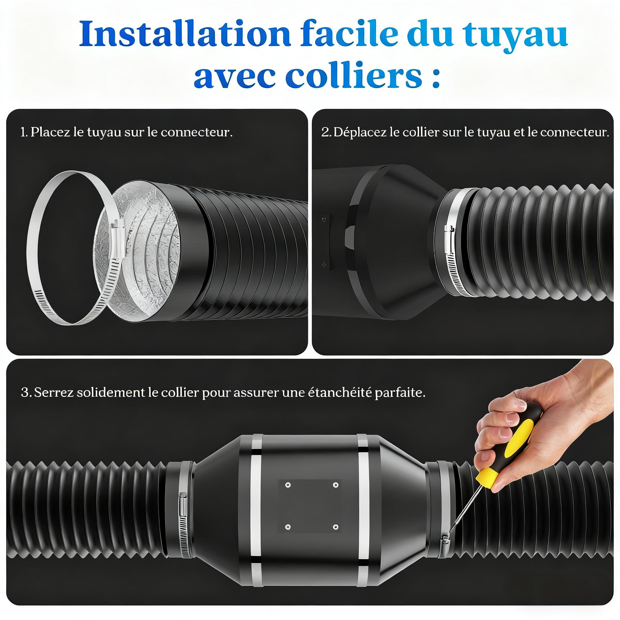 Gaine VMC 125mm 5m – Tuyau Évacuation Sèche-Linge Souple 5 Couches avec Colliers, Sans Odeur, Pour Ventilation, Trockner, Salle de Bain, Cuisine & Garage, Noir