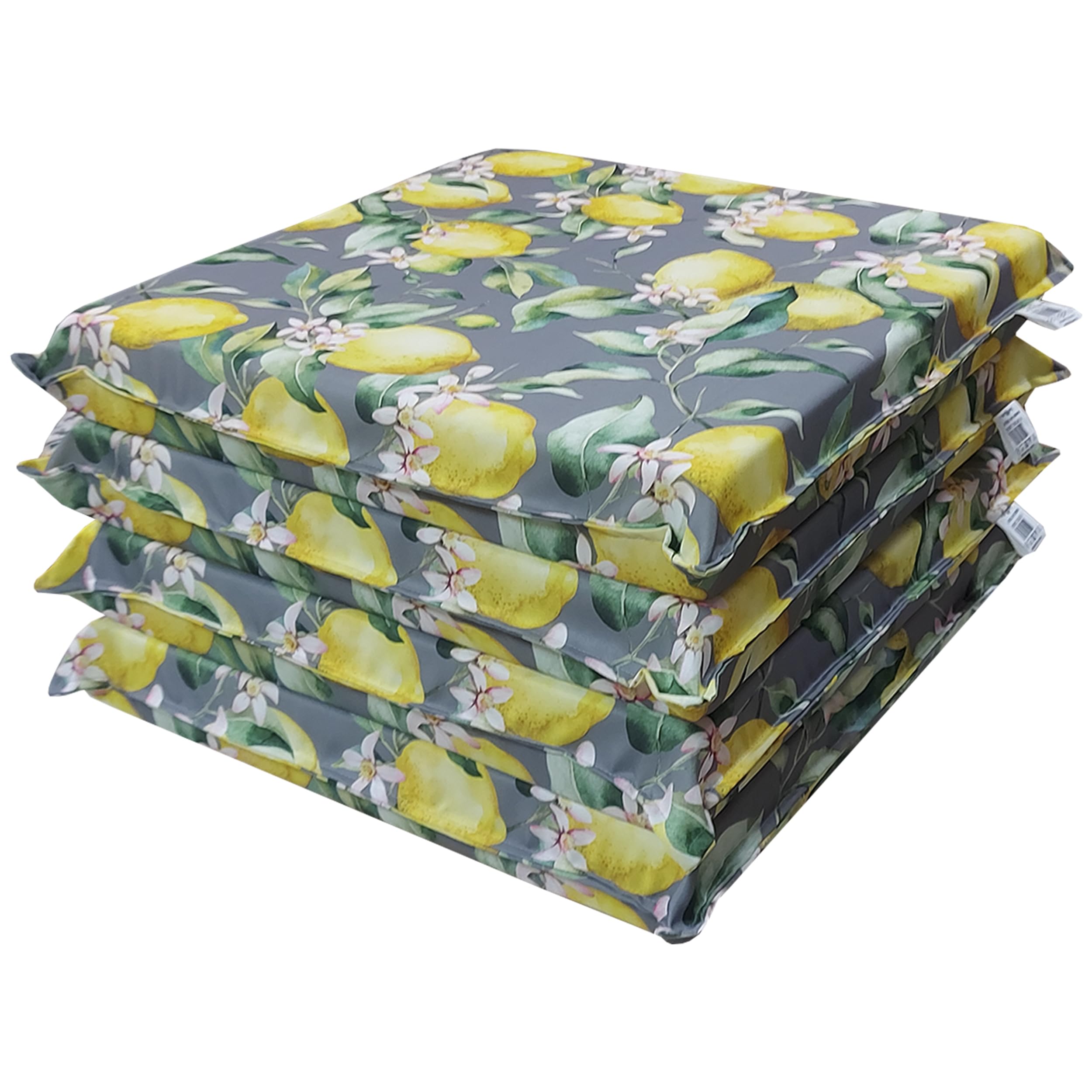Cojines para Sillas de Jardín – Set de 4 (50x50x8 cm) – Fundas con Cremallera Desenfundables y Lavables – Asiento Cómodo para Exteriores – Fabricación Italiana (4, Lemon Flower)