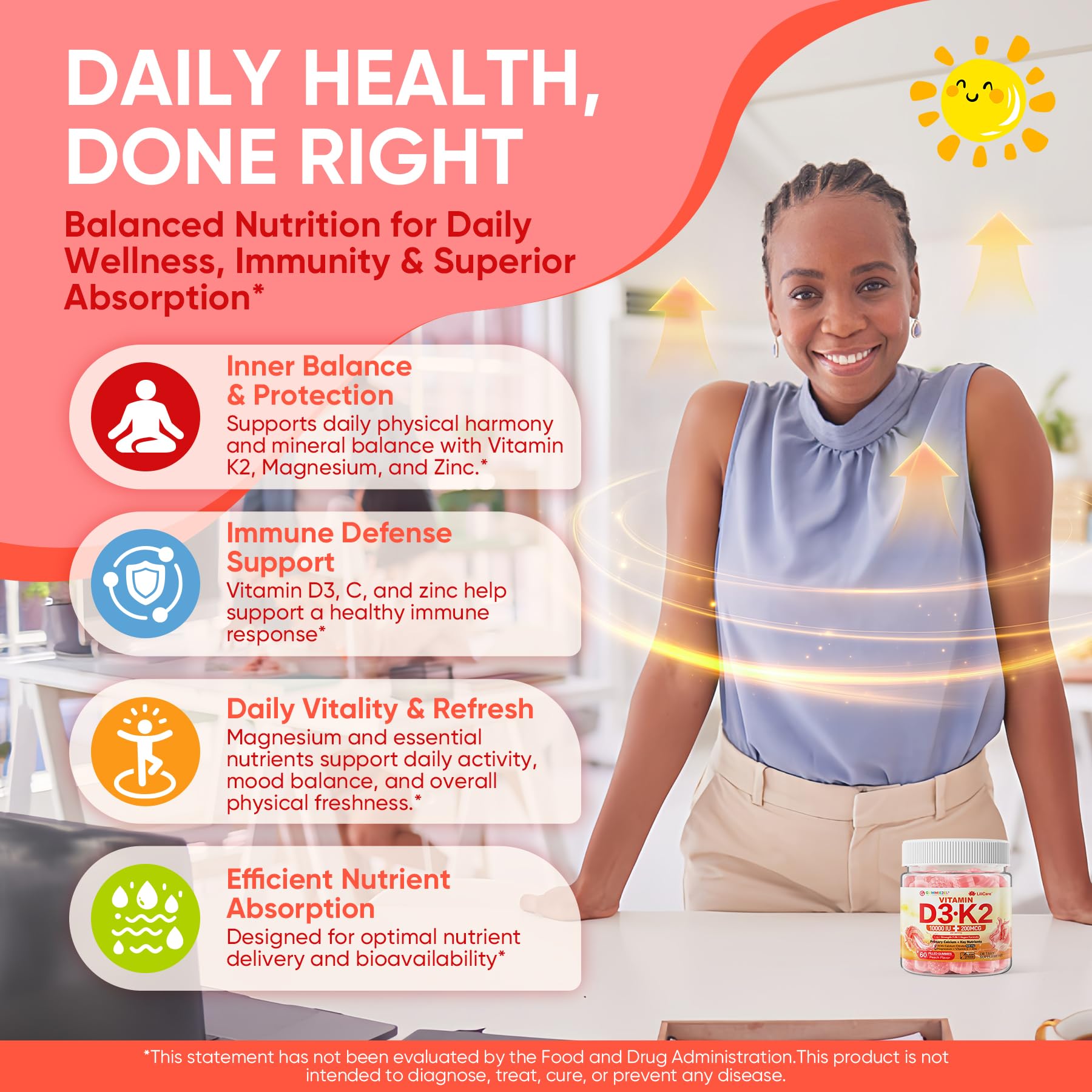 Vitamin D3 K2 Gummies 5,000 IU / 10,000 IU, Calcium + Magnesium,Vegan,60Cts — Amazon image 5