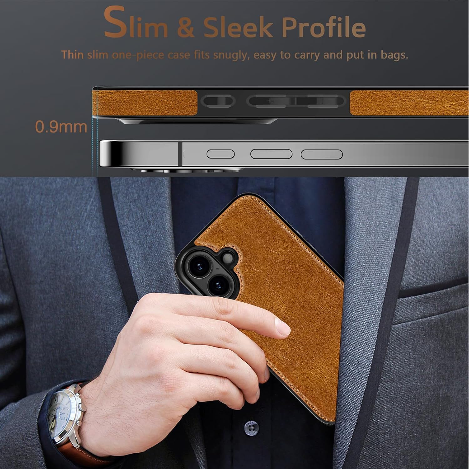 LOHASIC Magnetic Case for iPhone 16, 2024 New Luxury Premium Leather Compatible with MagSafe Shockproof Back Cover Soft Grip Protective Phone Cases 6.1", Saddle Brown - Image 4