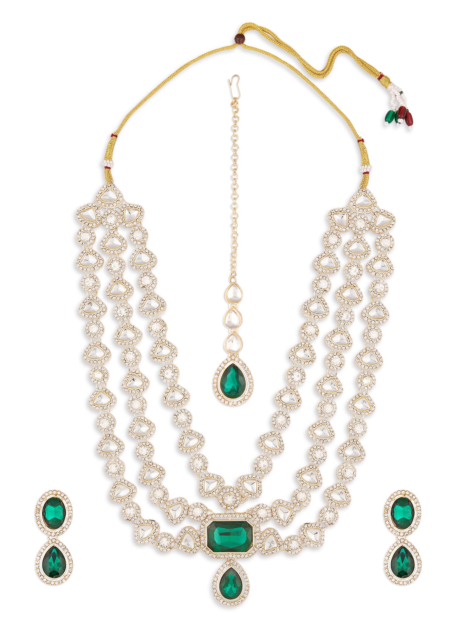 ZAVERI PEARLS Green Dazzling Stones Diamonds Bridal Layered Necklace Earring & Maangtikka Set For Women-ZPFK18212 (B0D8T4JJZ7) Amazon Price History, Amazon Price Tracker