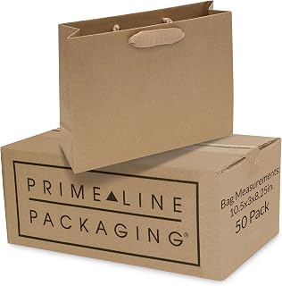 Prime Line Packaging Kraft Paper Gift Bags, 10.5x3x8.25 Inch, 50 Pack
