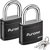 Puroma 2-Pack Heavy Duty Keyed Padlocks with 3 Keys Alike, 7/8" Hardened Steel Shackle, Black Vinyl Covered for Lockers Gates Toolboxes