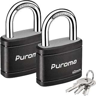 Puroma 2-Pack Heavy Duty Keyed Padlocks with 3 Keys Alike, 7/8" Hardened Steel Shackle, Black Vinyl Covered for Lockers Gates Toolboxes