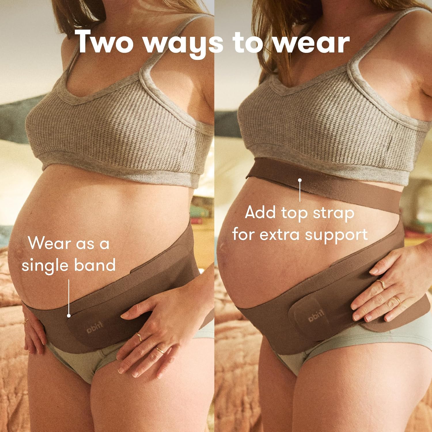 Frida Mom Dual Support Pregnancy Belly Band S/M, Maternity Belly Band with Ultimate Support Back, Hip & Pelvic, Adjustable, Lightweight, Breathable & Comfy, Supports Bump as Baby Grows, Cocoa