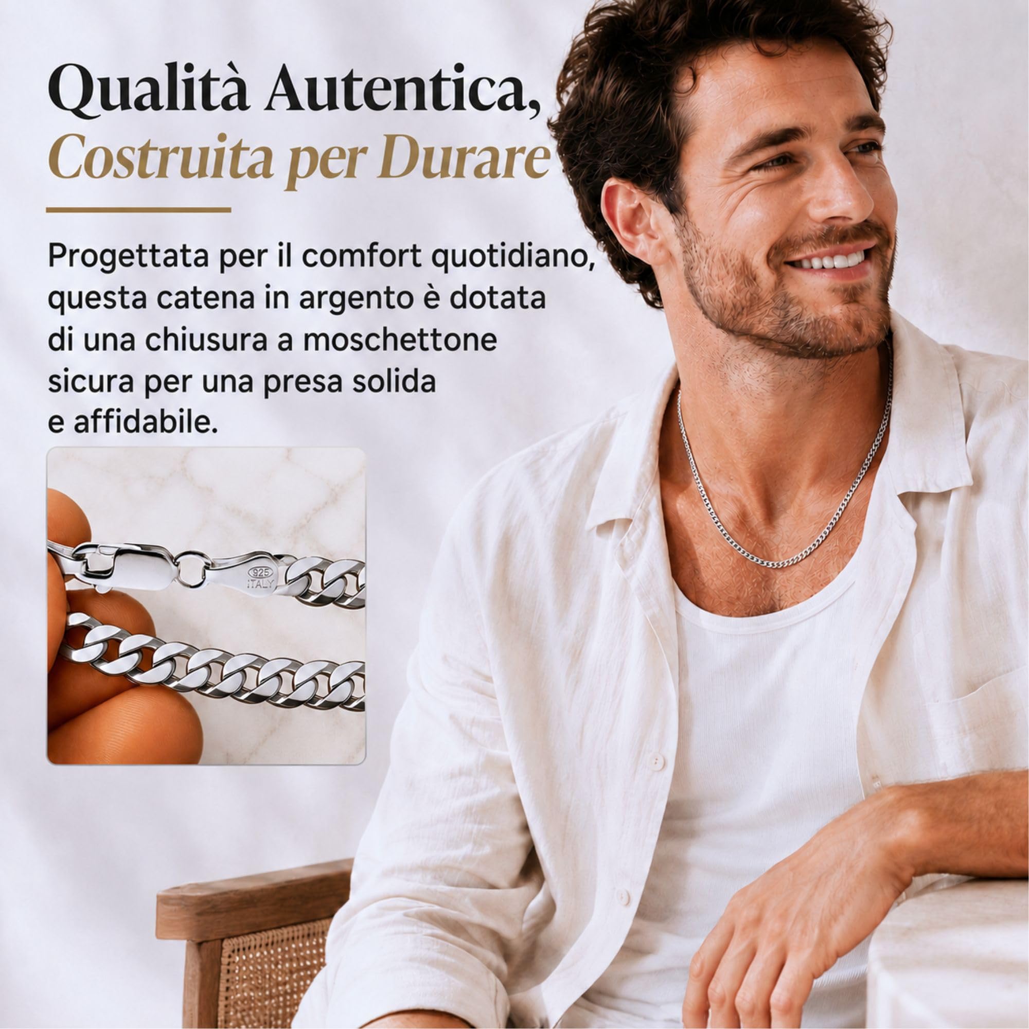 QUADRI - Collana Uomo Argento 925 - Collana Uomo Estiva - Regalo Compleanno
