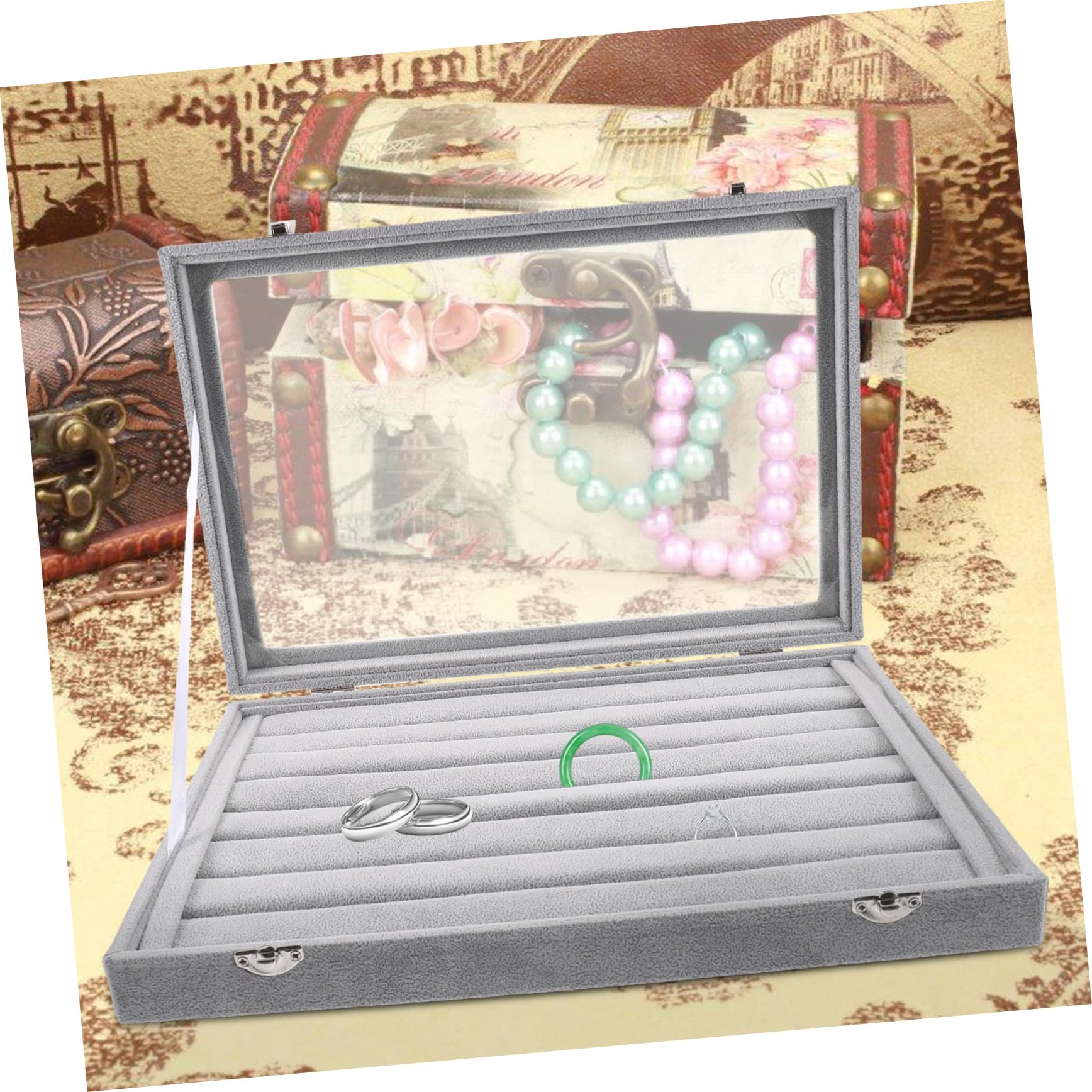 BESPORTBLE Caja de Almacenamiento de Anillos Transparente Apilable Bandejas para Joyas Organizador de Tapa para Exhibir Anillos de Boda Caja