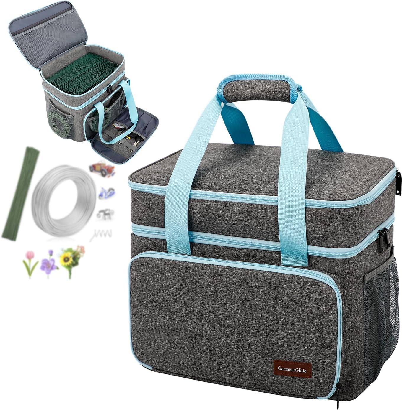 Crafts Storage Bag, Double-Layer Craft Organizer with Adjustable Dividers & Multi Pockets,Art Supply Storage Bag for Christmas Craft Supplies & DIY Kits, Gift Idea for Craft Lovers