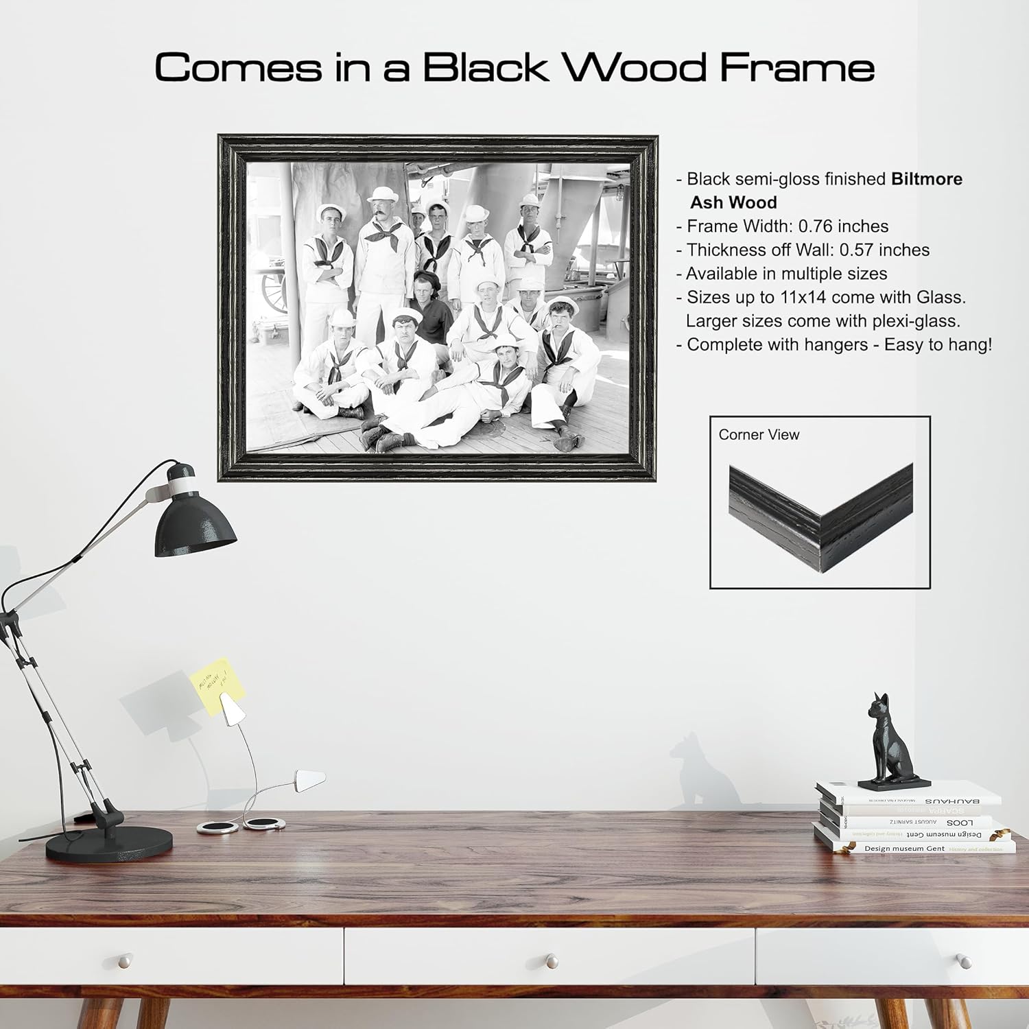 U.S.S. New York, group of sailors Photograph in a Black Frame - Historical Artwork from 1893 - (5" x 7") - Semi-Gloss