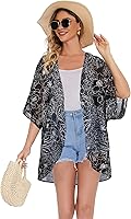 Vista 4 de Cárdigan tipo kimono de manga abombada con estampado floral para mujer, blusa informal