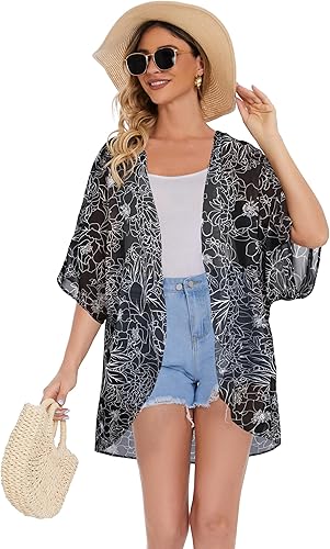 Miniatura 4 de Cárdigan tipo kimono de manga abombada con estampado floral para mujer, blusa informal
