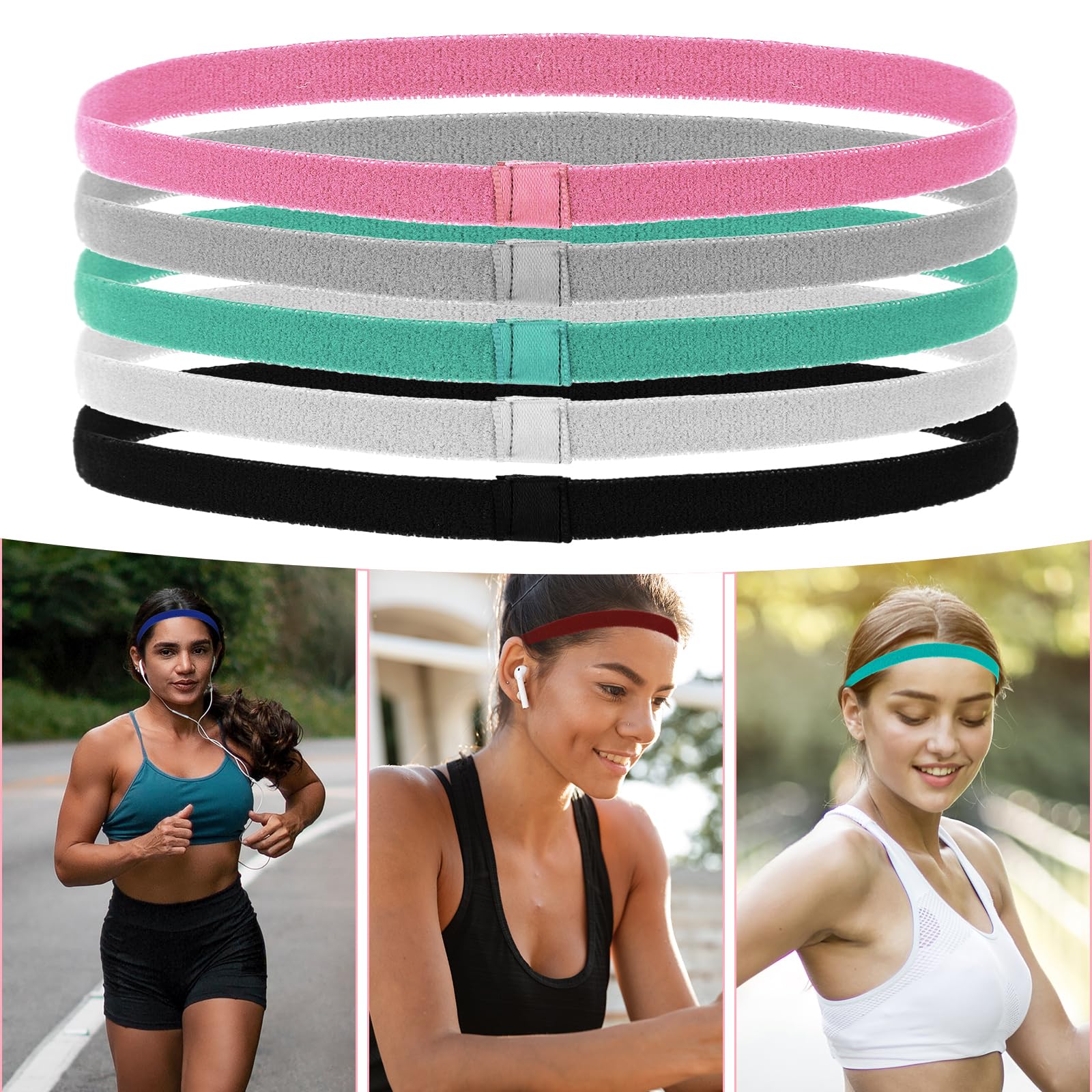 Lot De 5 Bandeaux De Sport élastiques Antidérapants En Silicone