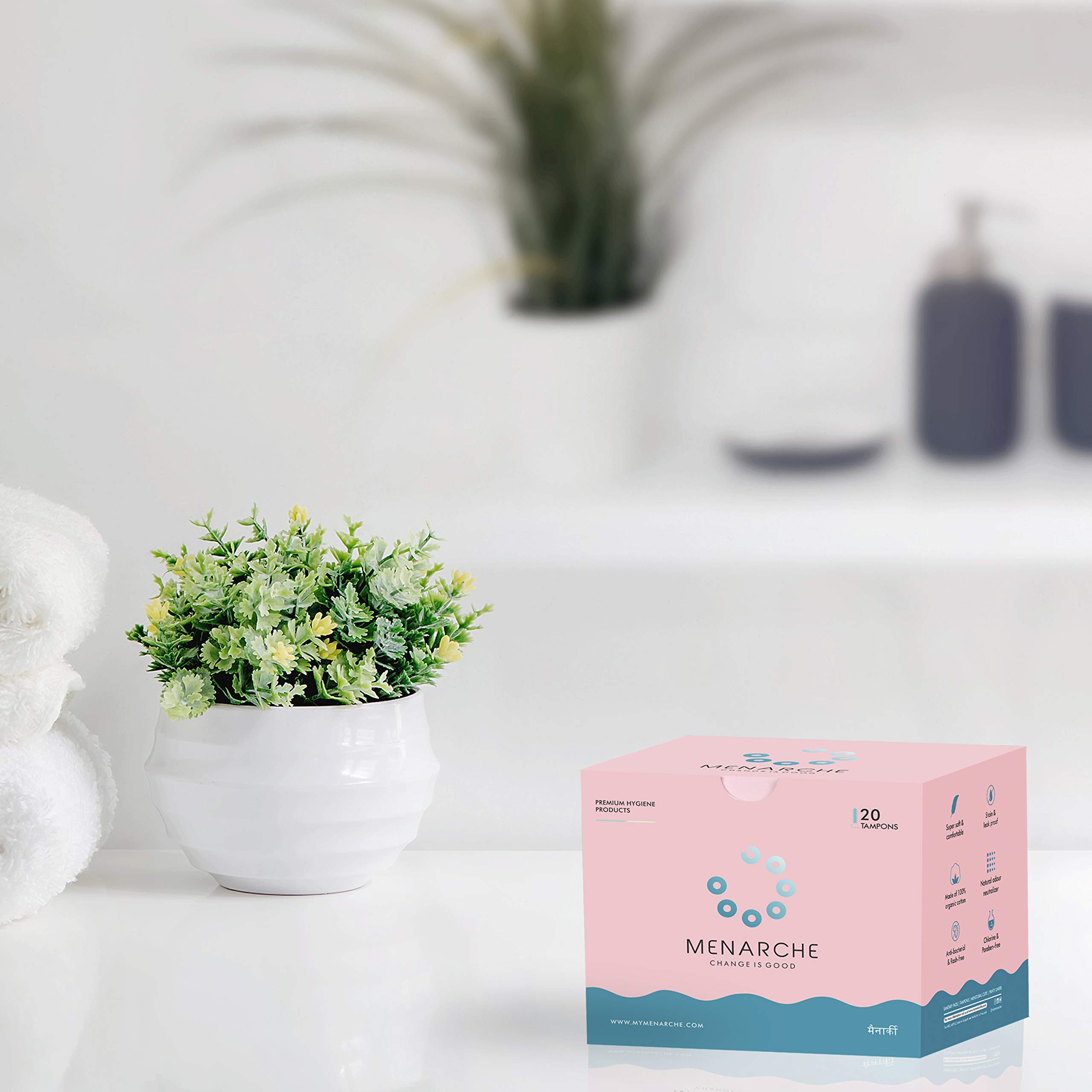 Menarche 100% Organic Cotton Tampons For Women (20 piece) Regular Flow | FDA approved | Biodegradable | Highly Absorbent | Super Soft & Comfortable | Rash & Stain Free 1