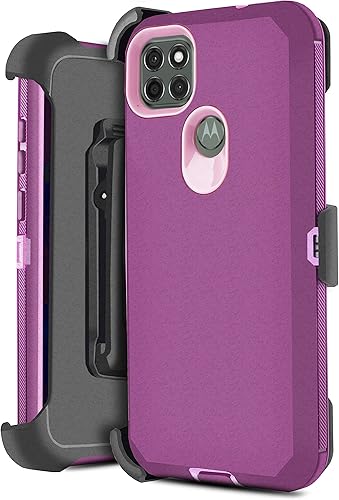 Funda protectora para Motorola Moto G9 Power con protector de pantalla integrado, soporte giratorio con clip para cinturón, resistente y resistente