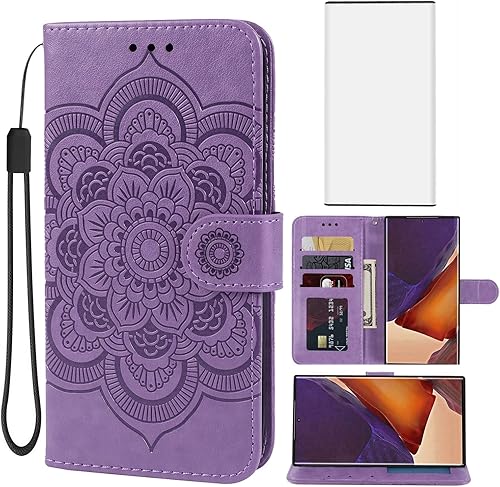 Bohefo Funda para Galaxy Note 20 Ultra, SM-N986U Funda tipo cartera con protector de pantalla de vidrio templado, funda de cuero con soporte para
