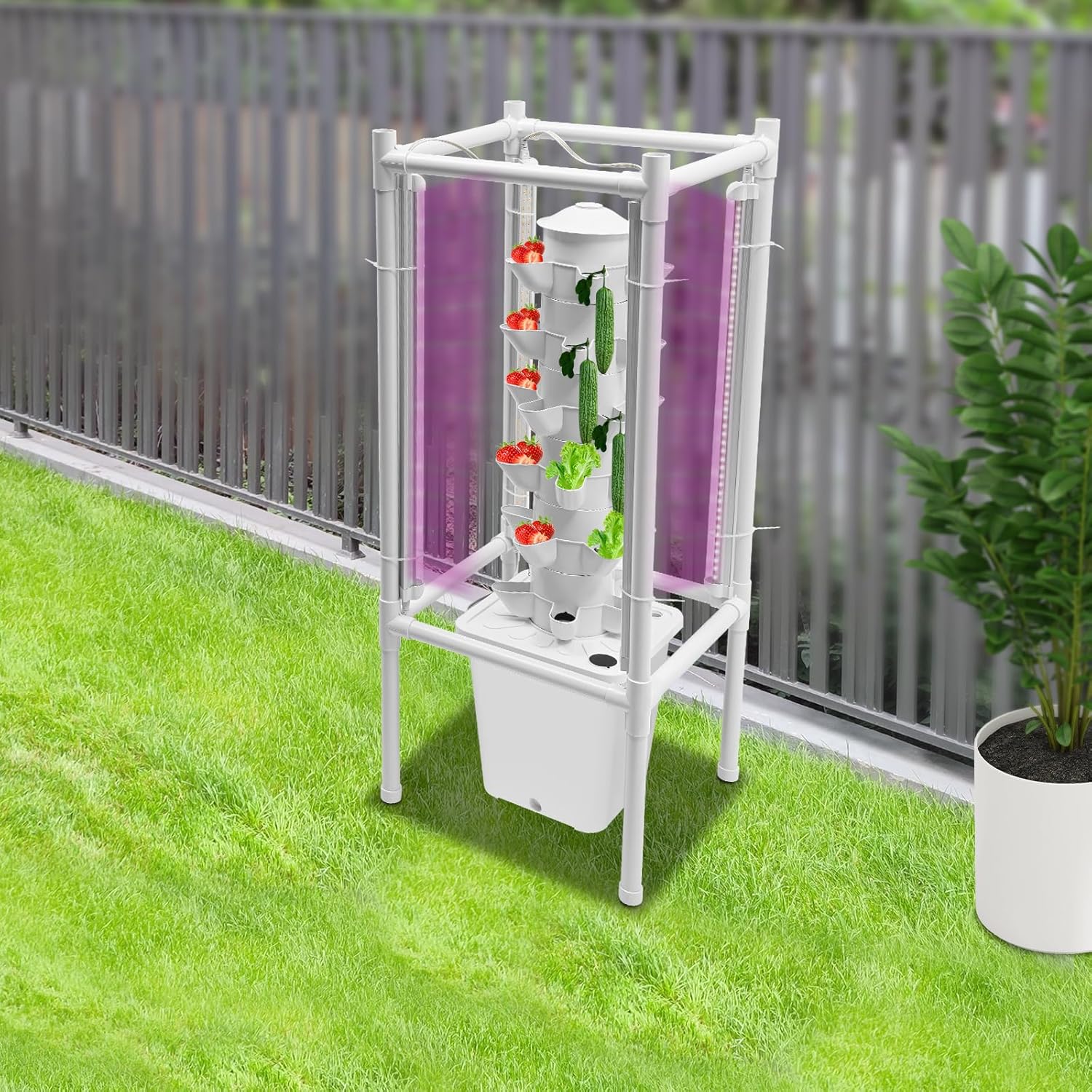 Hydroponic Growing Kit, 6 Layer 30 Planting Point Hydroponic Grow Tower with 4 LED Lamps, Vertical Tower Planter Germination Kit, Hydroponics Growing System for Garden, Office, Balcony (White)