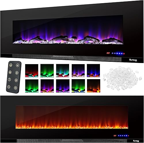 Livingston - Estufa eléctrica LED 3D de montaje en pared de 60 pulgadas con temporizador y control remoto, efecto de registro y fuego 3D