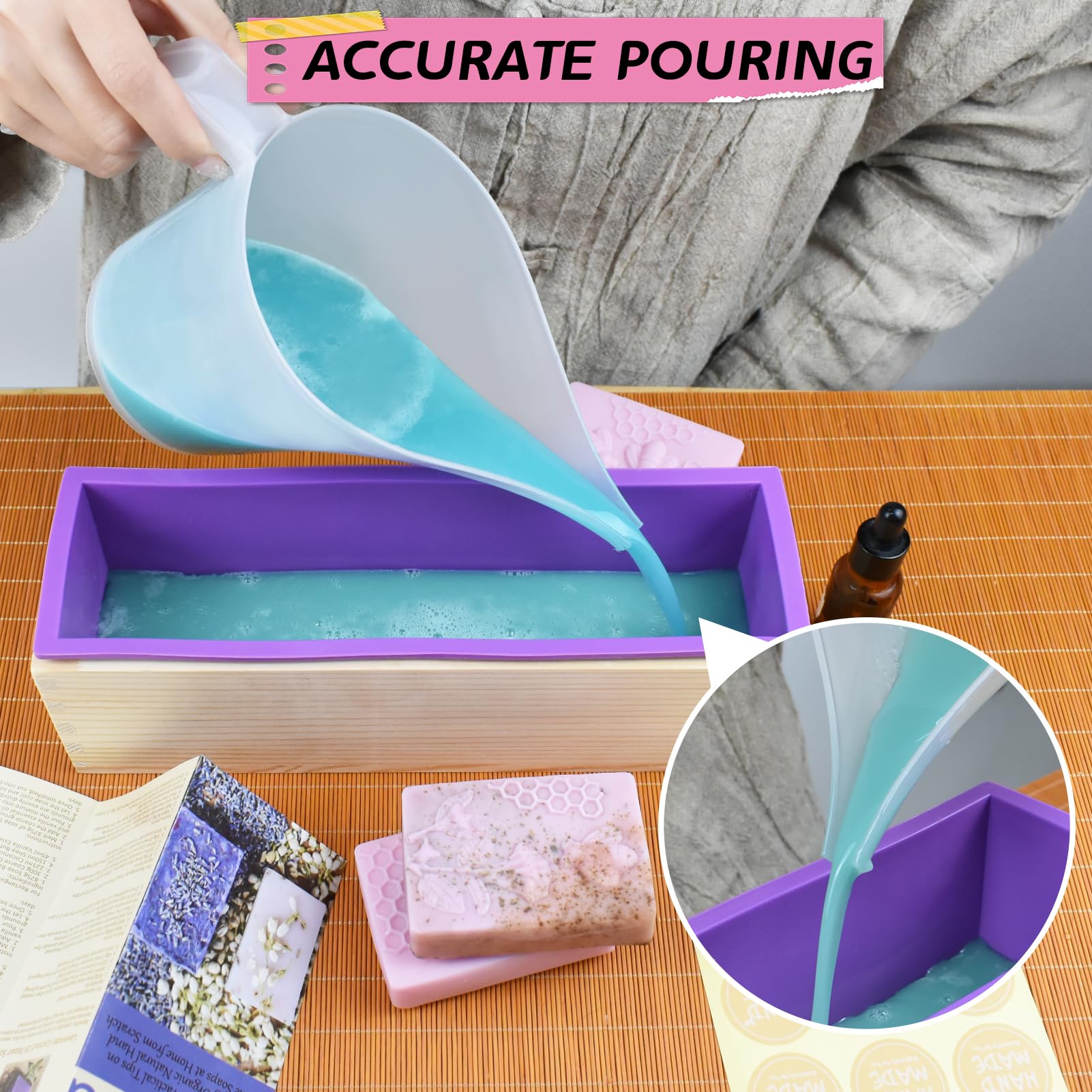 Artcome Kit completo de fabricación de jabón, suministros completos para hacer jabón con molde de silicona de 42 onzas, herramientas de corte de madera, moldes de panal, tazas medidoras y más para