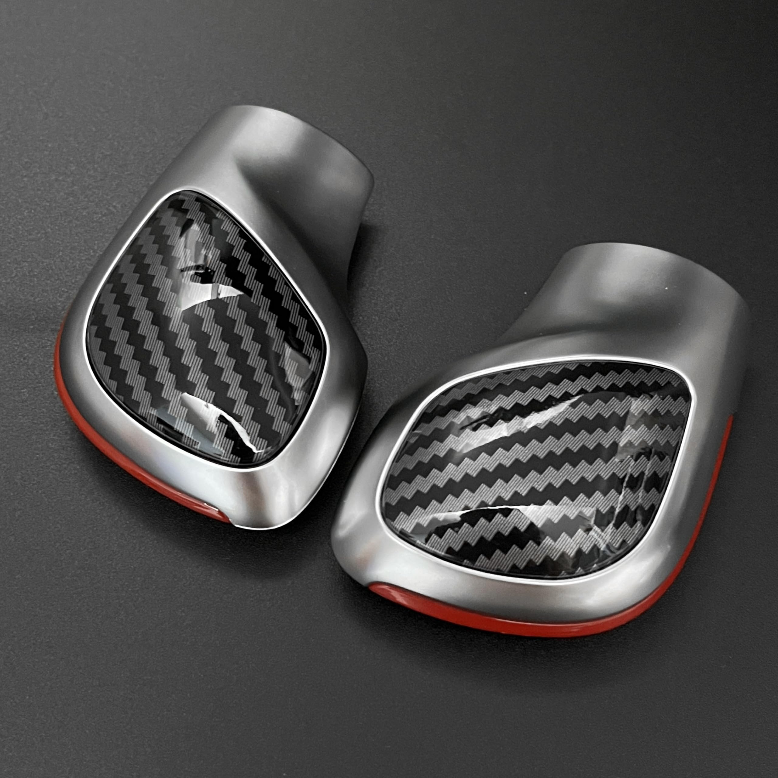 OZHXXCA Leather DSG Gear Shift Knob Side Cover Emblem for VW for Golf 6 7 R GTI for Passat B7 B8 CC R20 for Jetta MK6 GLI Car(Carbon Red Leather)